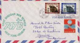 ONU ~ 1971   Enveloppe 1° Vol Aerien  Swissair  New York Genève Par 747 - Briefe U. Dokumente