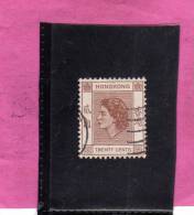 HONG KONG 1954 QUEEN ELIZABETH II REGINA ELISABETTA CENT. 20c USATO USED OBLITERE' - Gebraucht