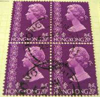 Hong Kong 1975 Queen Elizabeth II 20c Block X4- Used - Used Stamps