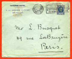 Lettre à En-tête Commerciale BRUXELLES Taverne-Hôtel A LA GRANDE CLOCHE Oblitération Mécanique 1929 - Covers & Documents