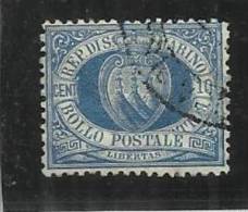 SAN MARINO 1877 CIFRA O STEMMA CENTESIMI 10 OLTREMARE TIMBRATO USED - Usados