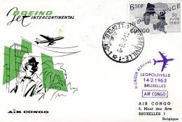 Congo- First Flight Cover- 14.2.1963 Leopoldville To Bruxelles [Air Congo] - Sonstige & Ohne Zuordnung