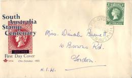 (101) FDC Cover - Centenary Of First Stamp In South Australia 1955 - Used Stamps