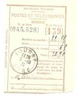 REF LPU11 - FRANCE - TALON DE MANDAT POSTAL OBLITERE A TOURNY 8/10/1931 - Altri & Non Classificati