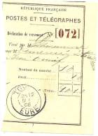 REF LPU11 - FRANCE - TALON DE DECLARATION DE VERSEMENT OBLITERE A TOURNY 12/?/1905 - Altri & Non Classificati