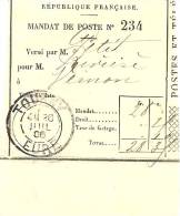 REF LPU11 - FRANCE - TALON DE MANDAT POSTE OBLITERE A TOURNY 26/7/1906 - Sonstige & Ohne Zuordnung