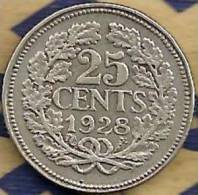 NERTHERLANDS 25 CENTS WREATH FRONT QUEEN HEAD BACK 1928 AG SILVER KM164 VF READ DESCRIPTION CAREFULLY !!! - 25 Cent