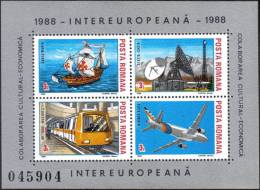 1988 Ship Satellite Train Air Plane MS Romania Stamp MNH - Collections