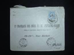 LETTRE POUR LA FRANCE TP 2 A OBL. 8 JL 09 CALCUTTA + ARRIVEE OBL. MECANIQUE BD SEULS 3 PARIS 3 DISTRIBON - 1902-11  Edward VII
