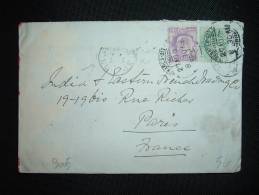 LETTRE POUR LA FRANCE TP 2 A +1/2 A OBL.27 AU 09 BENERES CITY + ARRIVEE OBL. MECANIQUE BD SEULS 3 PARIS 3 DISTRIBON - 1902-11 King Edward VII