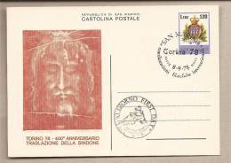 San Marino - Cartolina Postale FDC - 400° Anniversario Della Sindone - 1978 - Ganzsachen