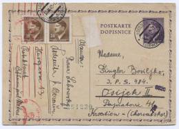 Czech Republic, Germany, WW2 - Lodenice, 1943. Postal Stationery, Censorship, Traveled To Osijek Croatia / NDH - Cartas & Documentos