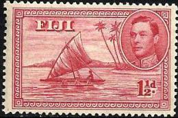 FIJI ISLANDS BRITISH PICTORIALBOAT KGVI HEAD 1&1/2 P RED USEDH 1938 SG252a POSTMARK RIGHT READ DESCRIPTION!! - Fidji (...-1970)