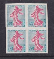 FRANCE N° 1233 20 C TURQUOISE ET ROSE SEMEUSE DE PIEL NON DENTELE BLOC DE 4 NEUF SANS CHARNIERE - Unclassified