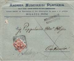 MILAZZO / CATANIA  17.2.1913 - Cover_ Lettera Pubbl. Con Listino " Andrea MUSCIANISI PLATANI - Olii_Vini -" - Cent. 2 - Publicité