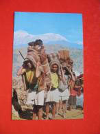 A Typical Nepalese Landscape, Porters In Highland Mule Track,in The Background Of The Annapurna Range - Népal