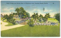 USA, Rustic Bridge And Beauty Spot In Waterfront Park, Daytona Beach, Florida, Used Linen Postcard [11551] - Daytona