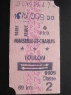 Marseille Saint-Charles / Toulon Titre De Transport > Ticket Simple > Chemins De Fer >  SNCF - Europa