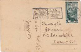 TRIESTE /  TORINO  11.6.1952 - Card_ Cartolina - Annullo A Targhetta - Italia Al Lavoro  AMG-FTT   Lire 10 Isolato - Marcofilie