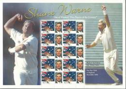 2001 Issue Shane Warne Highest Australian Wicket Taker 10 X 45 Cent Stamps With Special Tags Large Sheet  Mint Unhinged - Blocchi & Foglietti