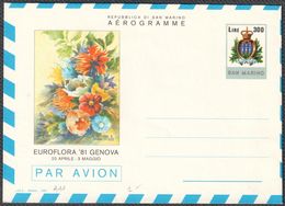 SAN MARINO - AEROGRAMMA EUROFLORA 25 APRILE - 3 MAGGIO 1981 L. 300 - 1981 - CATALOGO FILAGRANO A11 - NUOVO ** - Entiers Postaux