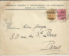 MADRID CC A FRANCIA SELLOS ALFONSO XIII MEDALLON 10+15 SDAD MINERA DE PONFERRADA - Briefe U. Dokumente