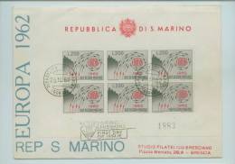 1962 SAN MARINO FDC  FOGLIETTI BF  EUROPA RACCOMANDATA - Blocchi & Foglietti