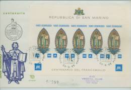 1977 SAN MARINO FDC  "VENETIA" FOGLIETTI BF  CENTENARIO DEL FRANCOBOLLO  RACCOMANDATA - Blocchi & Foglietti