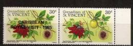 Saint Vincent Grenadines 1985 N° 420 + Surch ** Fleurs, Fruits, Fruit De La Passion, Surcharge, Visite Royale, Caraibes - St.Vincent Y Las Granadinas