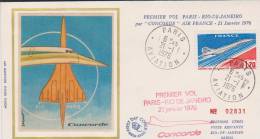 France 1976 Premier Vol Du Concorde Paris Rio De Janeiro Enveloppe Numéroter Timbre PA 49 - First Flight Covers