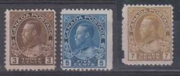 Canada King George V 3,5 & 7 Cents Mi#94,95,96 1911 MH * - Neufs