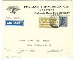 STORIA POSTALE - POSTA AEREA - LETTERA DA BOMBAY PER L'ITALIA MILANO - ANNO 1933 - ITALIAN PROVISON CO. IMPORTERS - Luchtpost