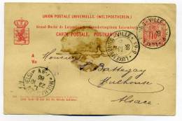 CP ENTIER LUXEMBOURG VILLE Pour MULHAUSEN ELSASS / 22 Oct 1886/ Cahet Arrivée Alsace Lorraine - Autres & Non Classés