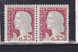 FRANE N° 1263 0.25 MARIANNE DE DECARIS  CADRE SUPERIEUR BLANC PAIRE   NEUF SANS CHARNIERE - Ungebraucht