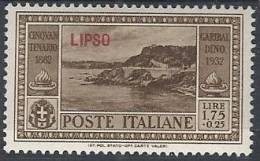 1932 EGEO LIPSO GARIBALDI 1,75 LIRE MH * - RR10906 - Aegean (Lipso)