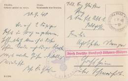 Böhmen & Mähren AK Prag 1.10.40 Durch Dt. Diestpost Böhmen-Mähren - Covers & Documents