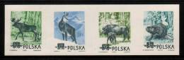 POLAND 1954 SLANIA RARE BEAVER & ANIMALS COLOUR PROOF STRIP OF 4 Bison Beaver Deer Moose Antelope Goat Mountians Forests - Proofs & Reprints