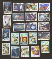 Bc.7. Cuba LOT Set Of 21 - SPACE 1973 1976 1983 Astronautic 1980 Intercosmos 1982 Research 1986 Annivarsary - Gebruikt