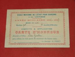 LA LOUVIERE  -  Ecole Moyenne De L´Etat Pour Garçons - Carte D´Honneur  -  (1916-1917) -  (2 Scans) - La Louvière