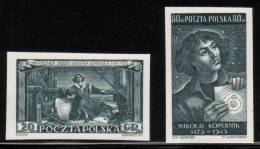 POLAND 1953 RARE NICHOLAS COPERNICUS BLACK PROOF SET OF 2 MNH (NO GUM) ASTRONOMY ASTRONOMERS SPACE Famous Poles - Prove & Ristampe