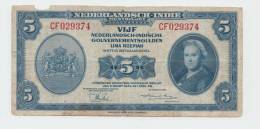 Netherlands Indies 5 Gulden 1943 Banknote P 113a 113 A - Dutch East Indies