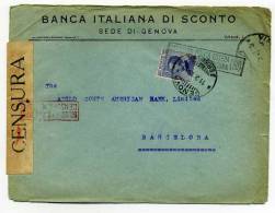 WW1 Lettre Censurée De La BANCA ITALIANA DI SCONTO SES DI GENOVA / 11 Fev 1915 / Pour L'ESPAGNE - Marcophilie
