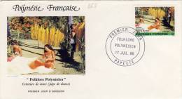 FDC  POLYNÉSIE  1986 TAHITI   FOLKLORE POLYNESIEN # CEINTURE DE MORE  JUPE DE DANSE  # TAHITIENNES  # ARTISANAT # EDILA - FDC