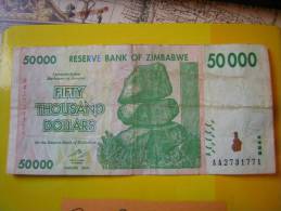 1 BILLET DU ZIMBABWE-50 000 FIFTYTHOUSAND DOLLARS-RESERVE BANK OF ZIMBABWE-HARARE 2008- - Zimbabwe