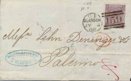 Great Britain 1866 Cover From Glasgow To Palermo (Italy) Franked With 6 Pence Plate Number 5 Cancel 159 - Storia Postale