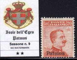 EGEO - PATMOS - N.9 Cat. 500 Euro - GOMMA INTEGRA - MNH** - Egeo (Patmo)