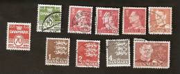 OS.29-5. Denmark, LOT Set Of 10 - 1948 Kongelic Post 1963 1965 Frederik IX 1967 1971 1972 10 60 30 35 Ore 1 Kr 2 Kr 4 Kr - Collections