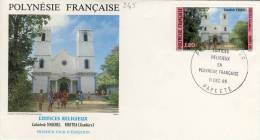 FDC  POLYNÉSIE  1985 TAHITI  Edifices Religieux  # Cathedrale St Michel Rikitea # MISSIONNAIRE CATHOLIQUE PERE  H. LAVAL - FDC