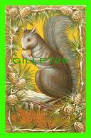 THANKSGIVING  GREETINGS - SQUIRREL & NUTS - EMBOSSED - WRITTEN IN 1909 - - Thanksgiving