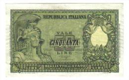 50 LIRE ITALIA ELMATA 31 12 1951  Q.FDS NATURALE LOTTO 1396 - 50 Lire